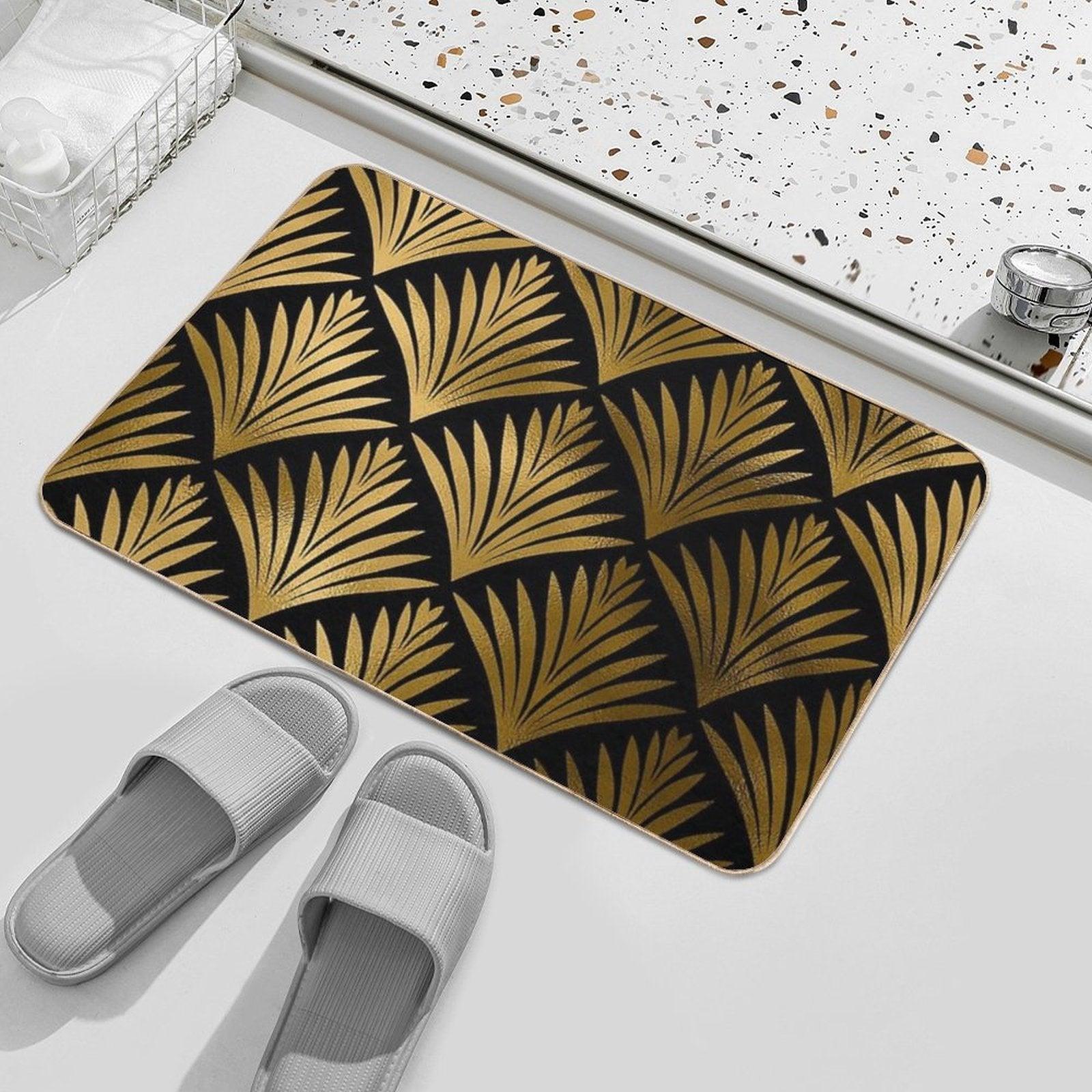 Luxurious Black And Golden Color Art Deco Elegant Pattern Bath Mat