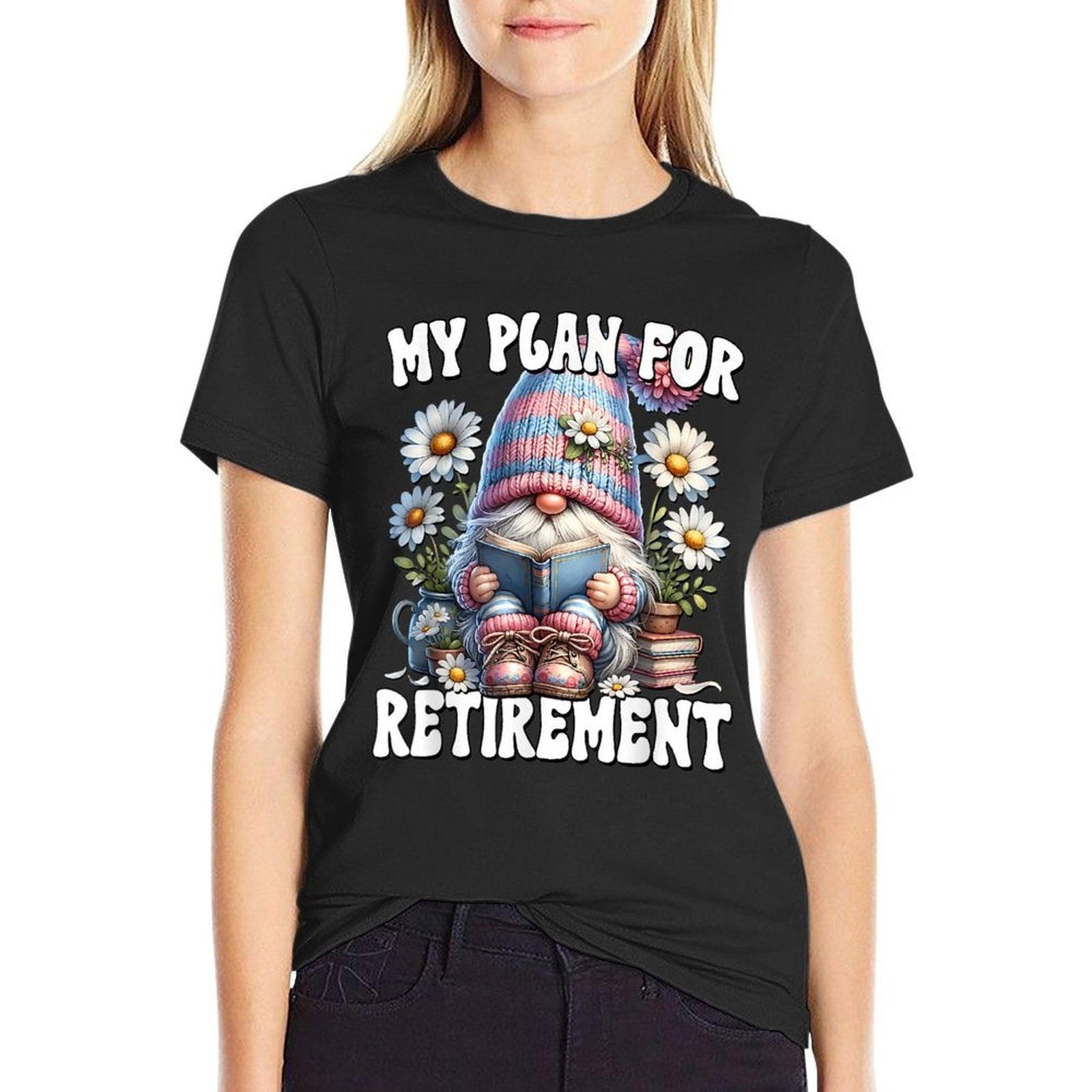 Retired Teacher Gnome Reading A Book Funny Retirement Plan T-Shirt