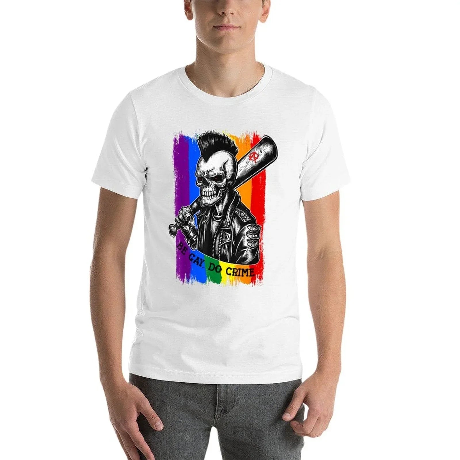 BE GAY DO CRIME Skull Queer Punk Queercore Rainbow Meme  Moisture-wicking T-Shirt