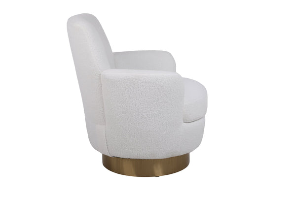 White Velvet Swivel Barrel Chair
