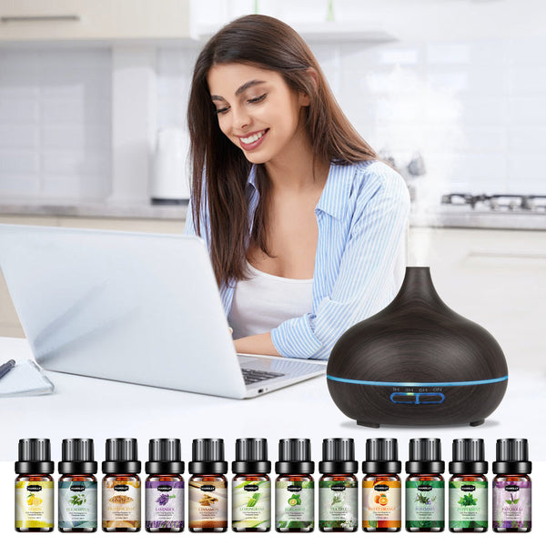 550ML Large Capacity Essential Oil Diffuser for Home | 12 Essential Oils Included, Remote Control