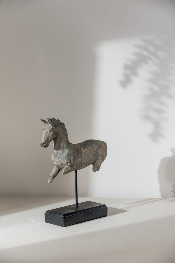 Antique Horse Statue on Stand — Defiance Spirited Horse Accent Sculpture