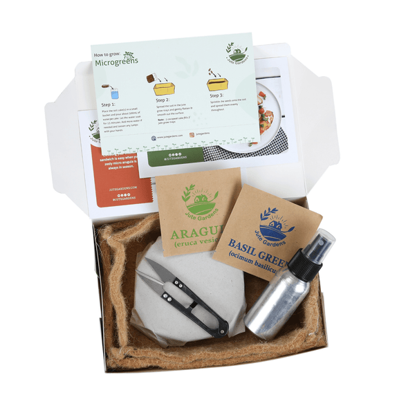 Jute Gardens Microgreen Growing Kit – Basil & Arugula Seeds, Eco-Friendly Indoor Gardening Set