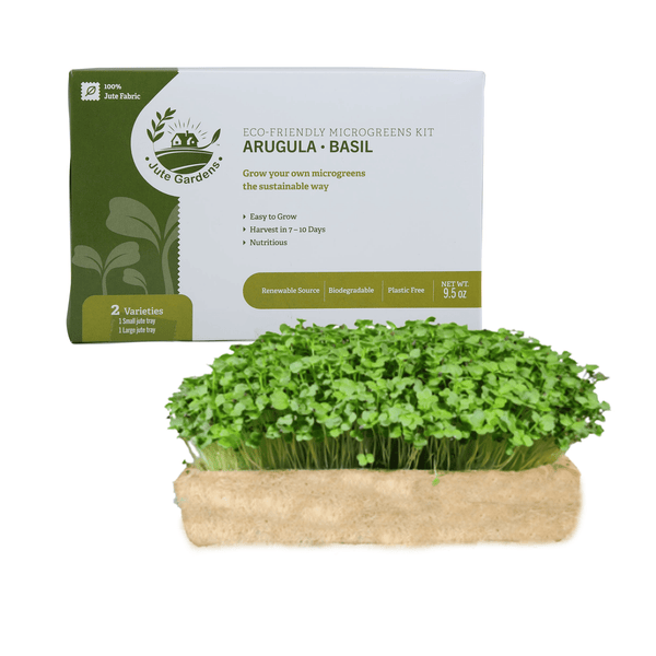 Jute Gardens Microgreen Growing Kit – Basil & Arugula Seeds, Eco-Friendly Indoor Gardening Set