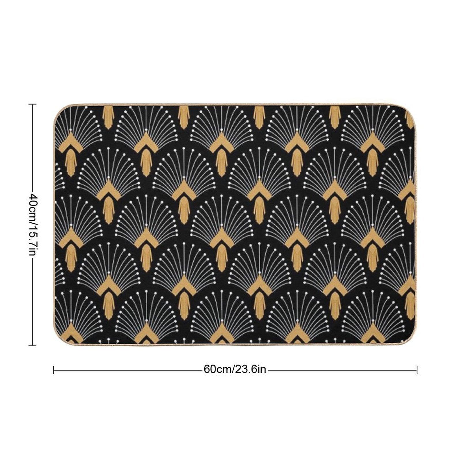 Black, Gold And White Art Deco Fan Flowers Motif Bath Mat