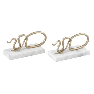 Snake Bookend - Set of 2 Polished Brass