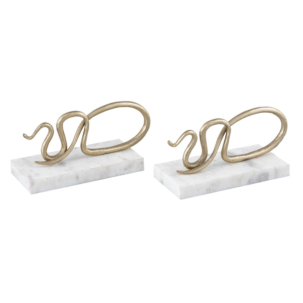 Snake Bookend - Set of 2 Polished Brass