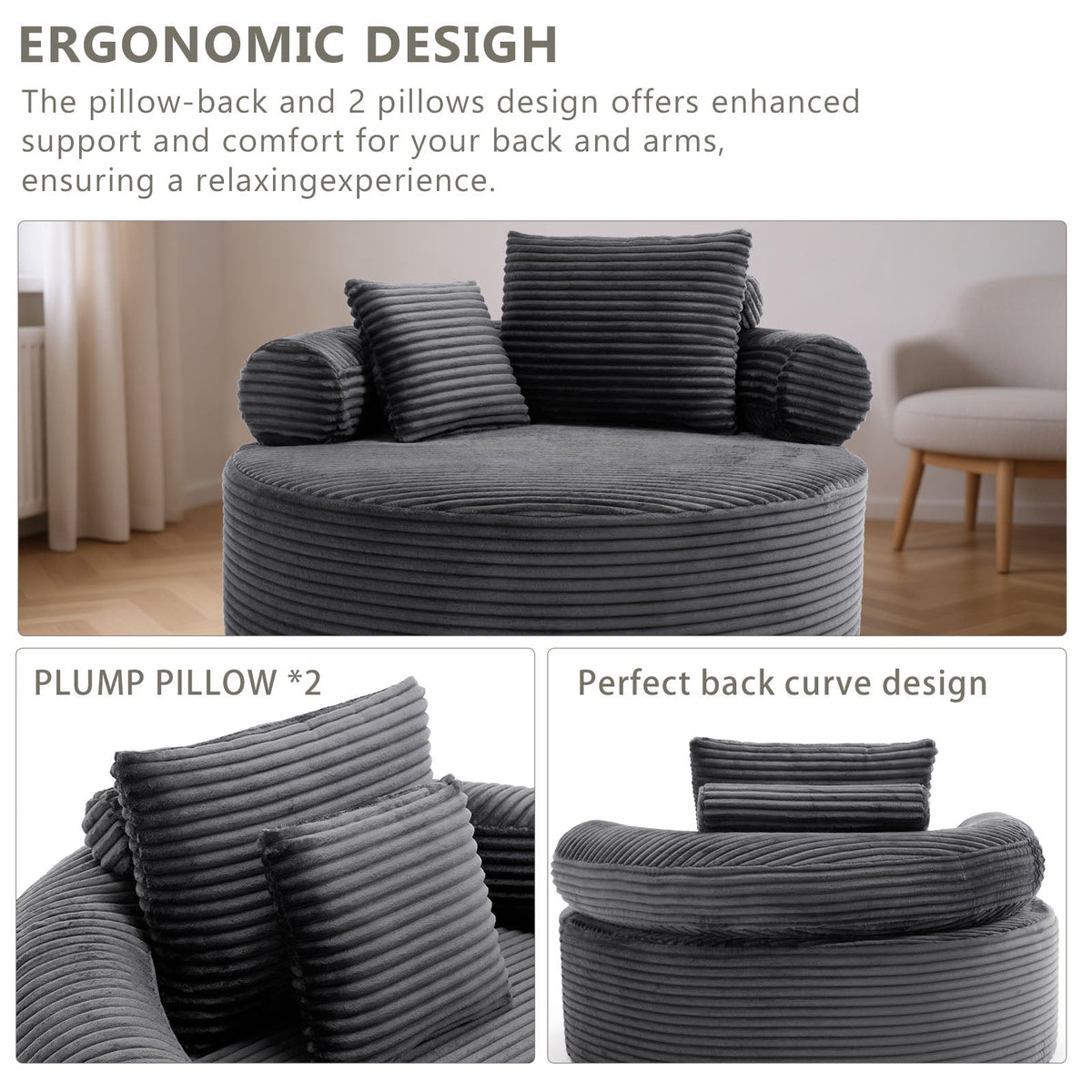 Round Sofa Bed with Memory Foam Sectional Couches