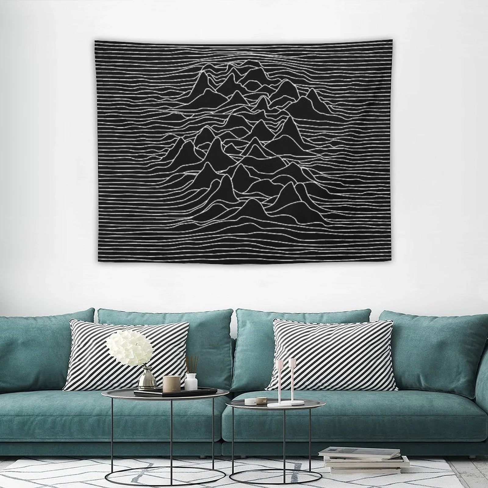 Black And White Illustration - Sound Wave Graphic  - Black Tapestry