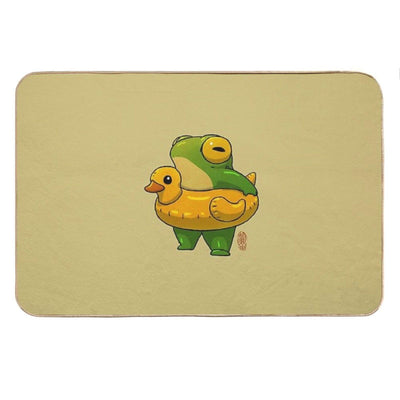 Cute Summer Time Ducky Frog Swimming Pool Floatie Artwork Asian Style Bath Mat