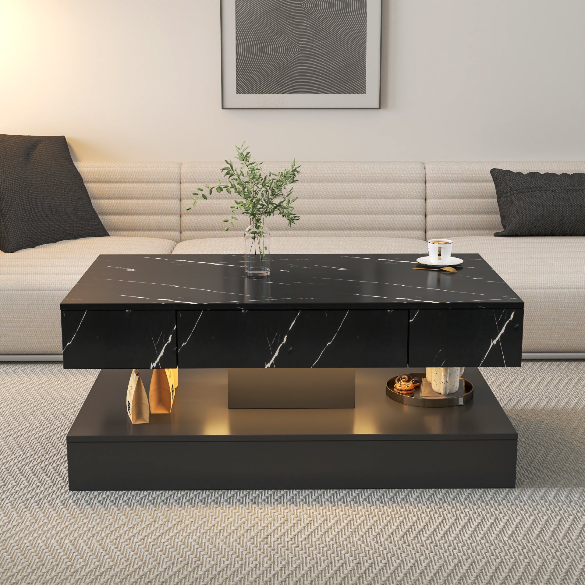 Modern LED Coffee Table with Ambient Lighting for Living Room Contemporary Furniture