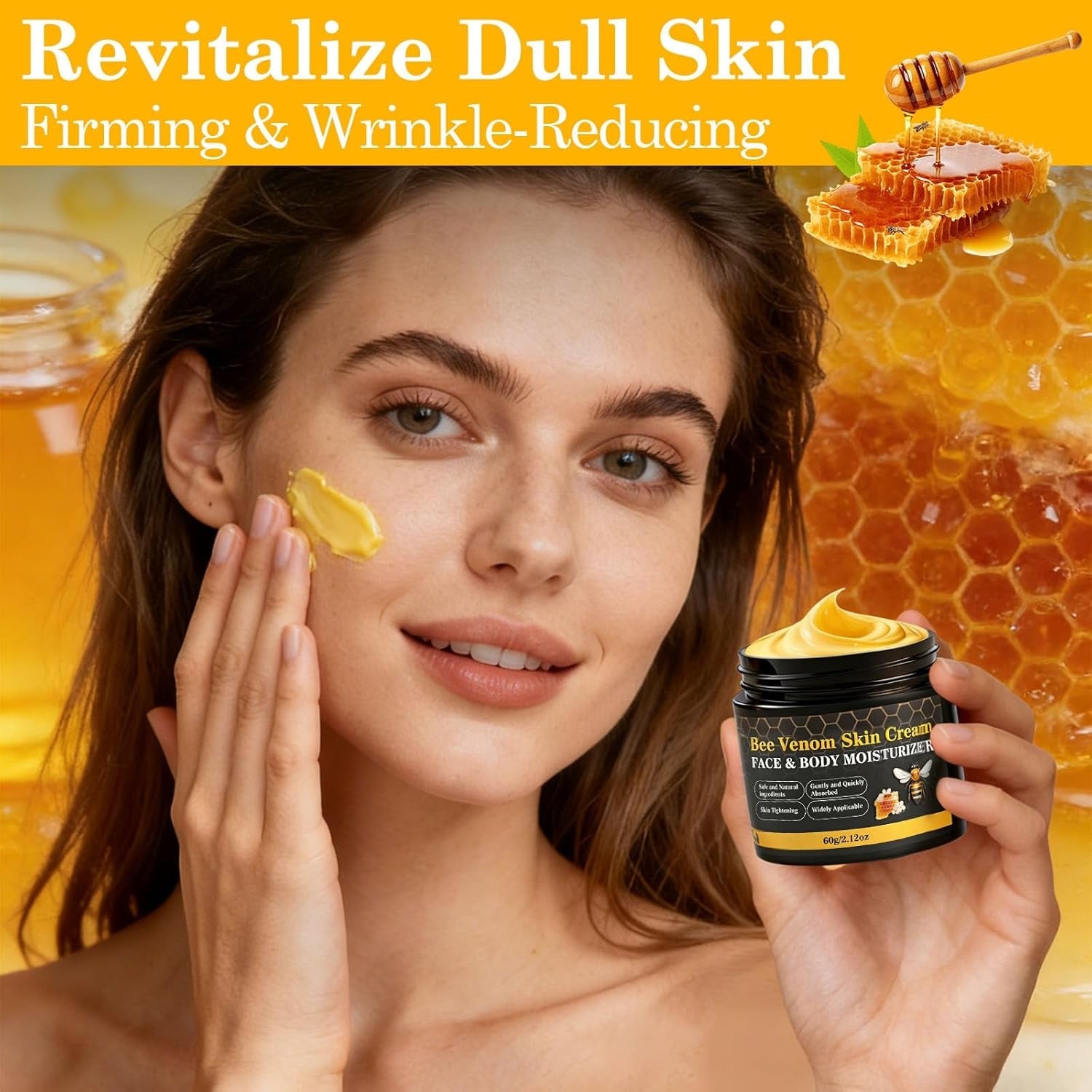 2PCS Bee Venom Skin Cream, Natural Ingredients Non-Irritating Bee Venom Cream, Wrinkle Lift & Firming, Reduces Blemishes, for Face & Full Body, 2 * 60G