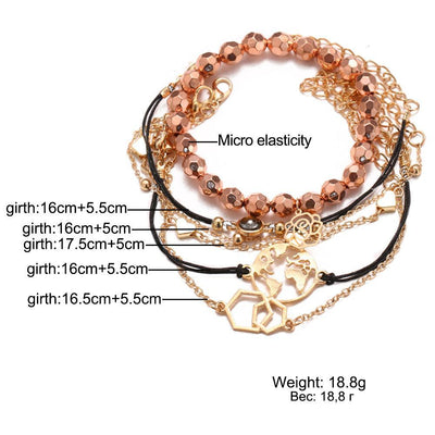 Boho Rose Map Bracelets & Bangles for Women Bohemian Round  Charm Bracelet Set Fashion Multilayer Accessories Luxury Jewelry