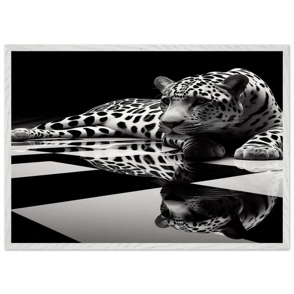 Leopard Black and White Mounted Framed Poster – Premium Oak or Ash Frame