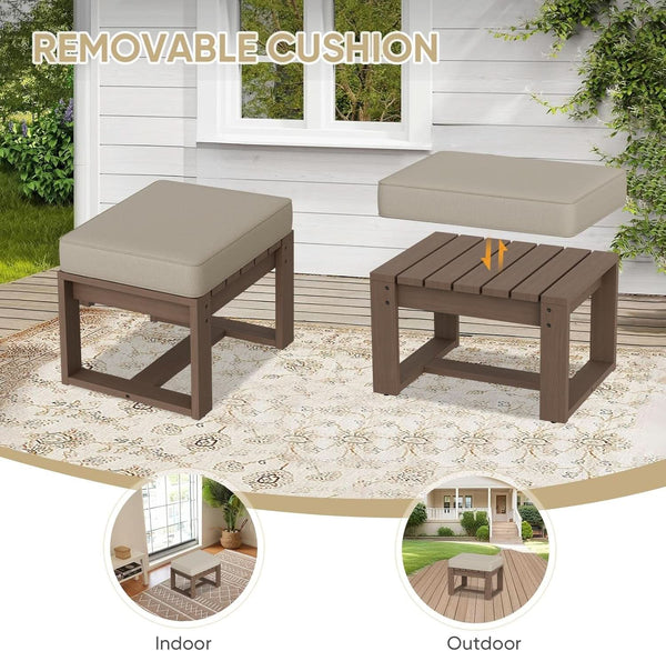 Natural Cedar Outdoor Patio Ottomans Removable Cushions