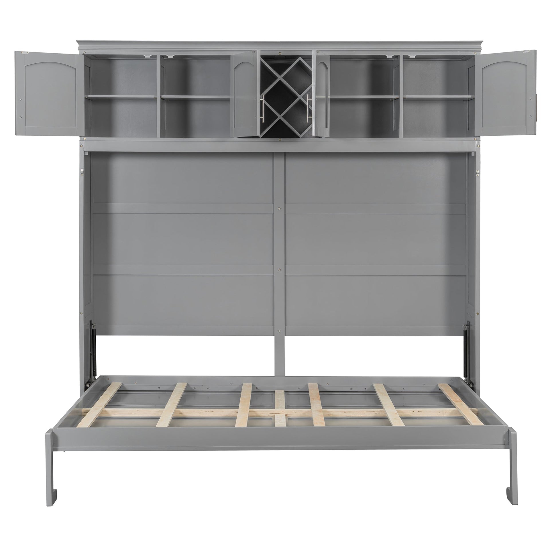 Queen Size Murphy Bed Wall Bed with Top Cabinets & Wine Rack ,Gray(OLD SKU:LP000879AAE)