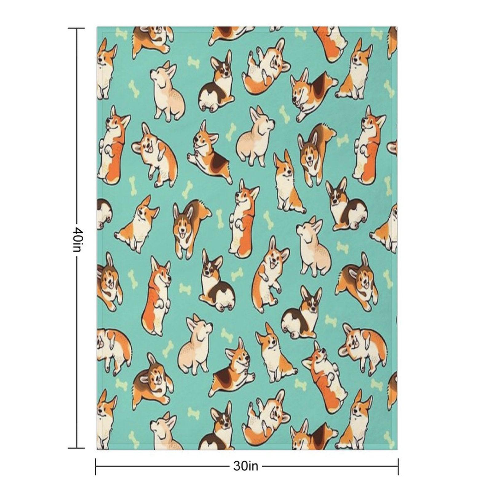 Jolly Corgis in Green Throw Blanket