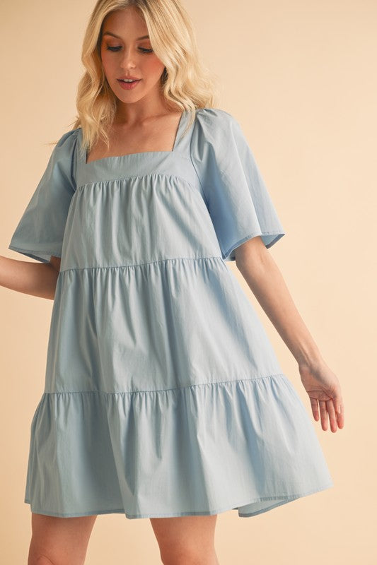 New Summer Square Neck Half Sleeve Tiered Dress For Women, Flattering, Chic, Comfortable and Versatile for Any Occasion