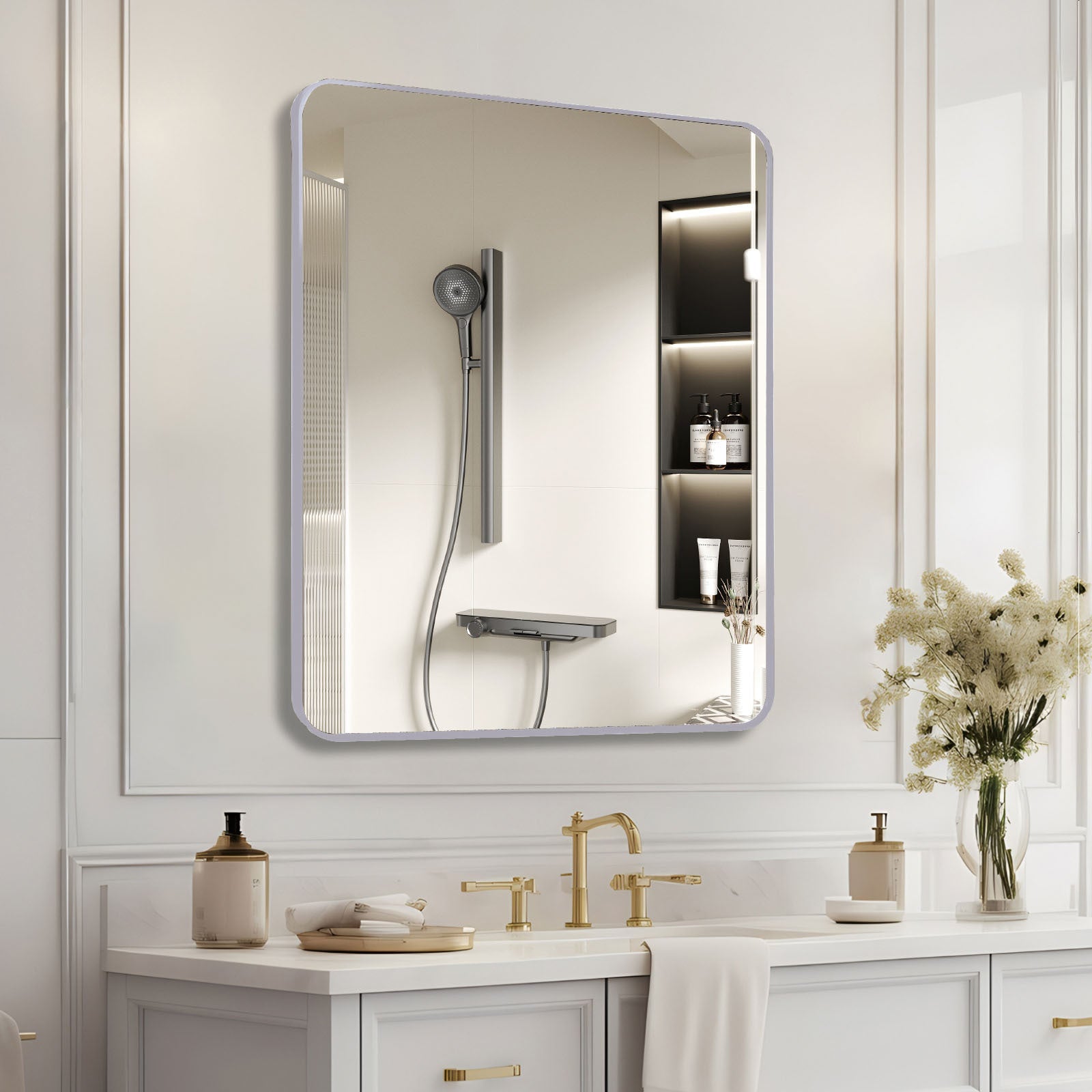 Metal Framed Square Bathrrom Mirror for Wall, Modern Vanity Bathroom Wall Mirror