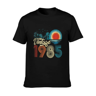 40 Years Old Gift Men Women Vintage 1985 40th Birthday Retro  Ribbed Collar T-Shirt