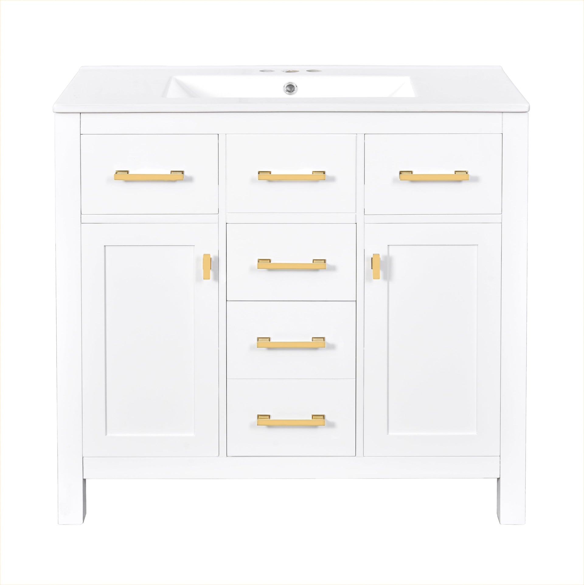 Modern Freestanding Bathroom Vanity Set with Drawers & Storage Cabinet, Solid Wood Frame