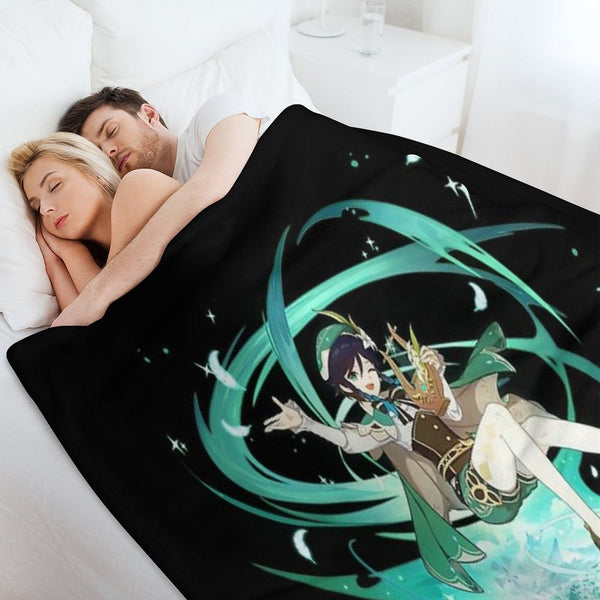 Genshin Impact - Venti Official Character Wish - Gacha Splash Art Travel-friendly Throw Blanket