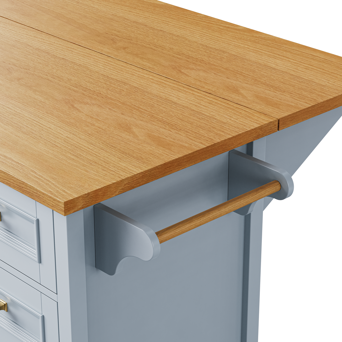 K&K 52'' Kitchen Island with Drop Leaf, Embossed Texture Kitchen Island on Wheels with Spice Rack, Towel Rack, 2 Doors and 5 Drawers, Kitchen Storage Cart with Adjustable Shelf for Kitchen, Blue Grey