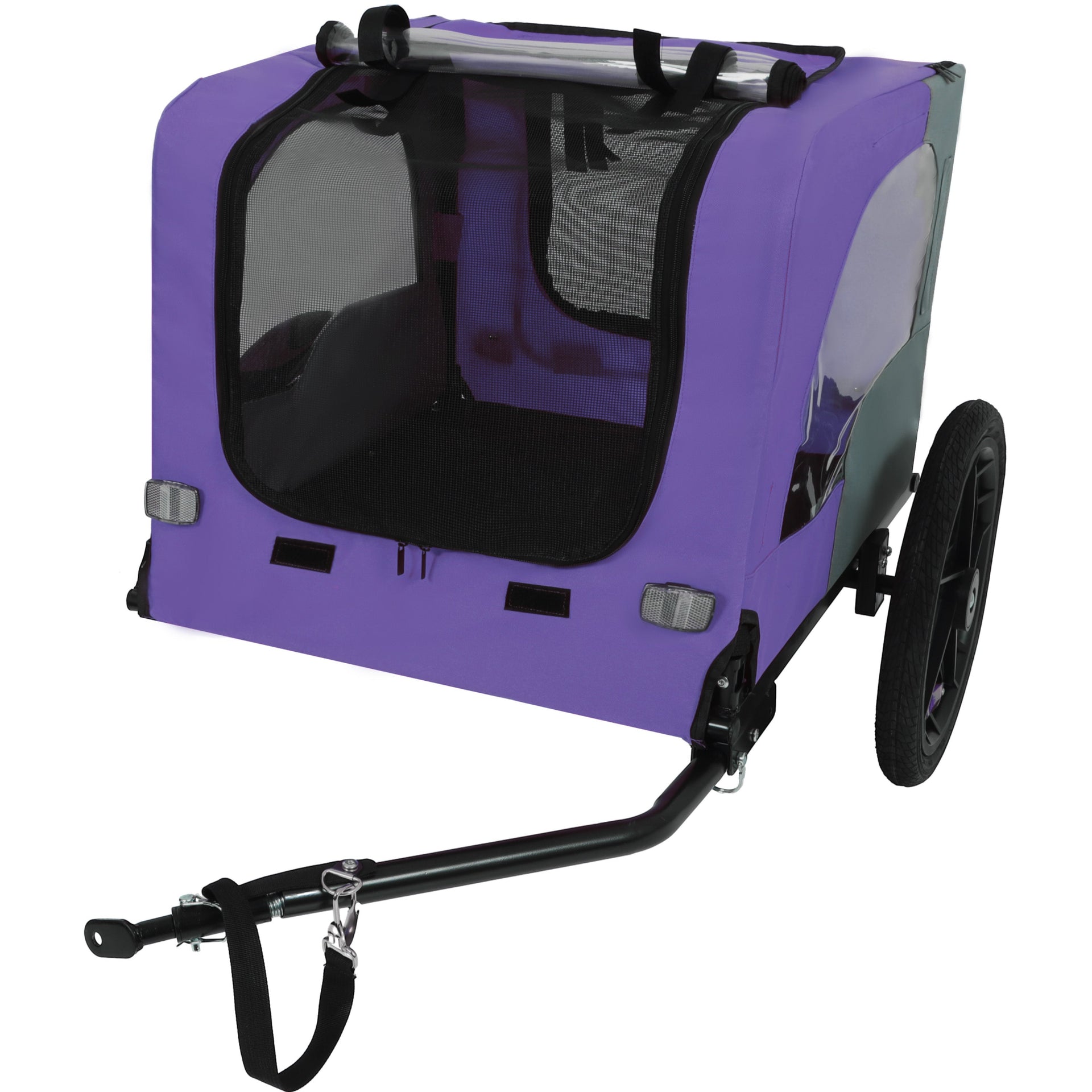 Outdoor Heavy Duty Collapsible Pet Bike Trailer with 16-Inch All-Terrain Wheels & Universal Hitch – Foldable Dog/Cargo Carrier Cart for Bicycles, purple