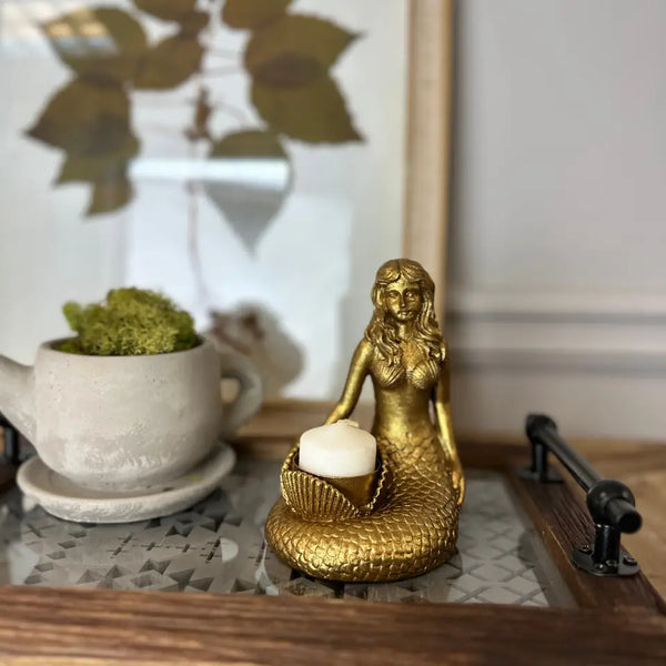 Gold Mermaid Resin Candle Holder