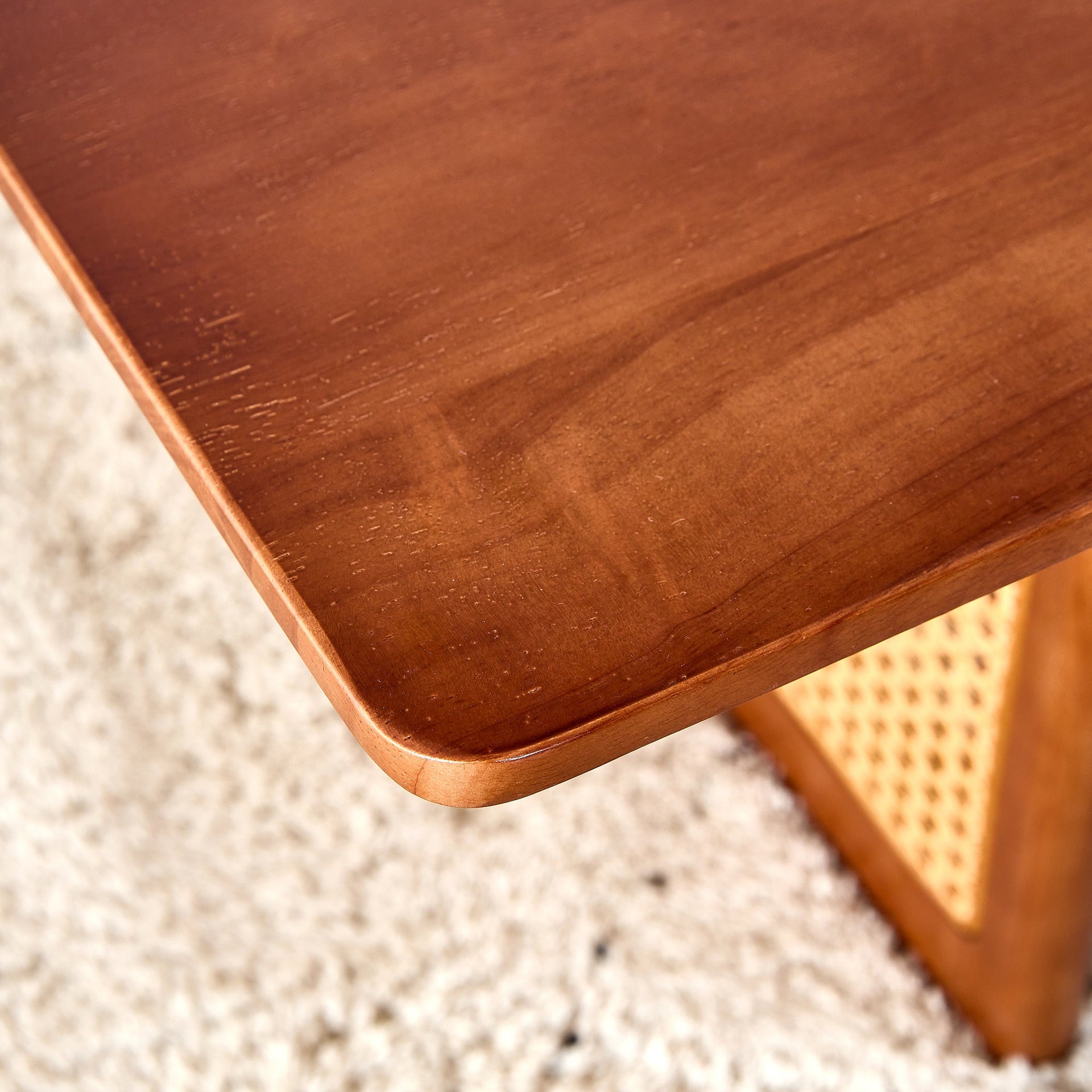 Natural Rubberwood and Solid Wood Coffee Table with Rattan Weave, Modern Minimalist