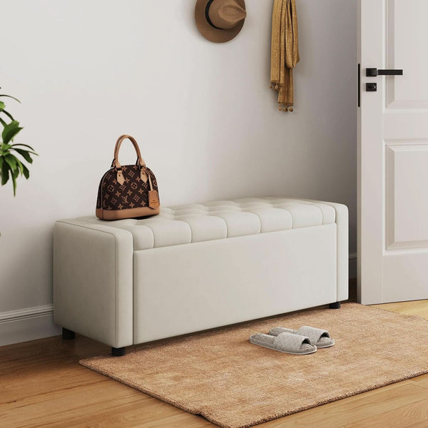Fifty Inch Upholstered Storage Ottoman Bench Beige