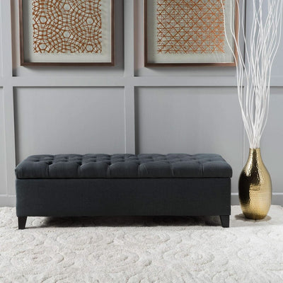 Dark Grey Tufted Fabric Storage Ottoman 17.5 In Depth