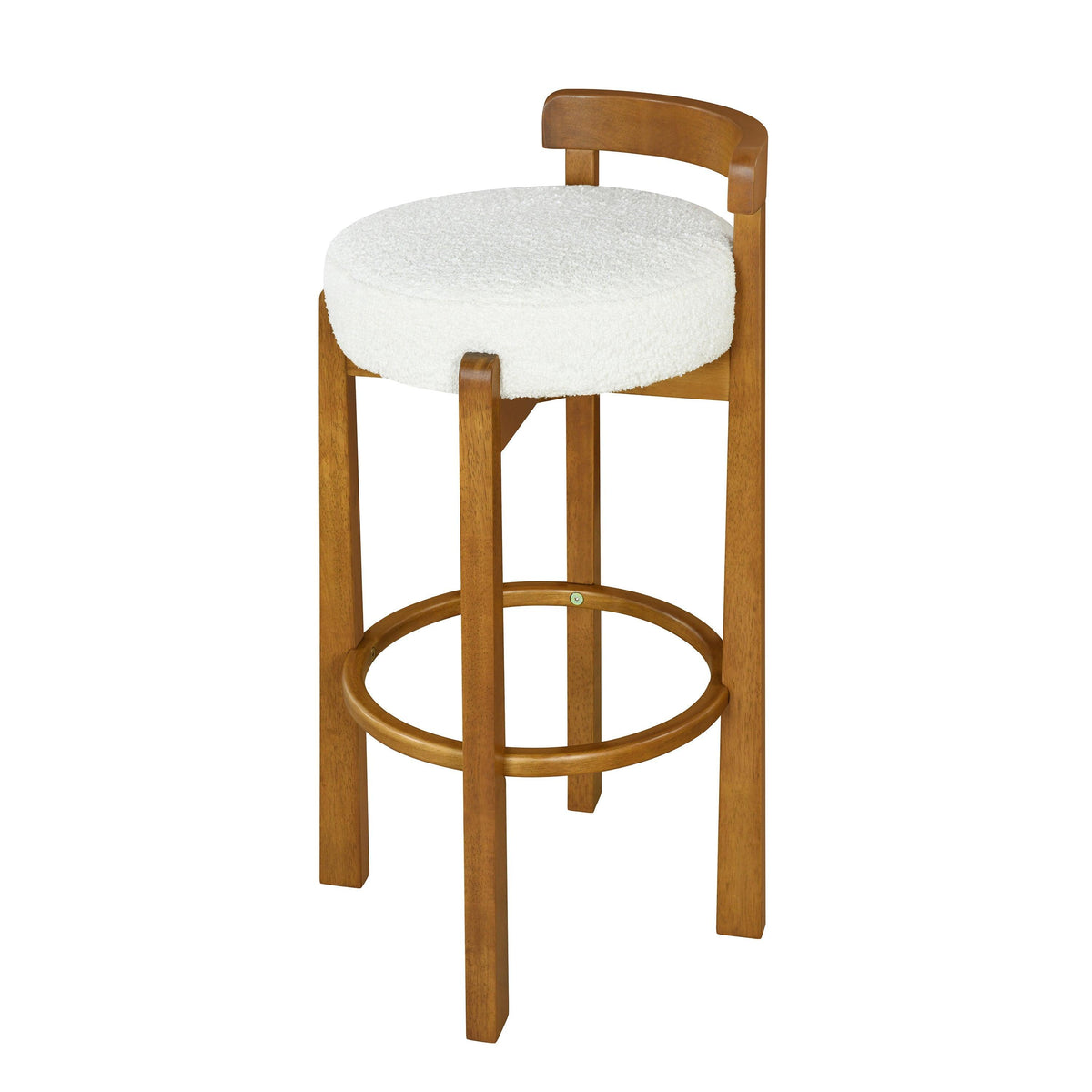 Walnut Wood Bar Stools with White Upholstered Seats – Modern Counter Stools (Set of 2)