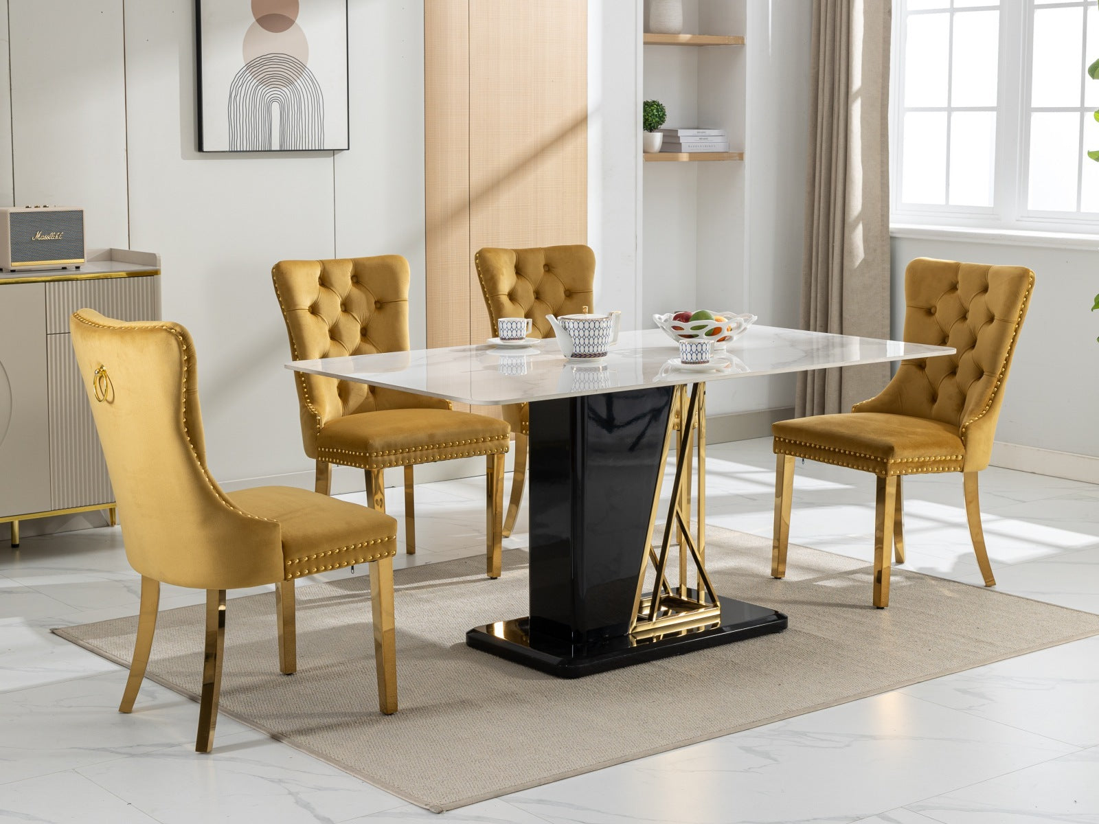 Nikki Collection Modern Tufted Solid Wood Velvet Upholstered Dining Chair with Gold Legs