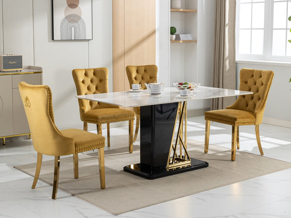Nikki Collection Modern Tufted Solid Wood Velvet Upholstered Dining Chair with Gold Legs