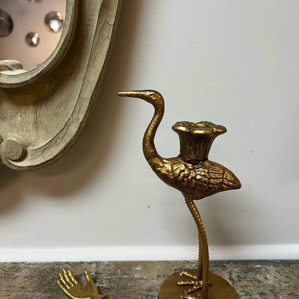 Crane Candle Holder with Antique Gold Finish