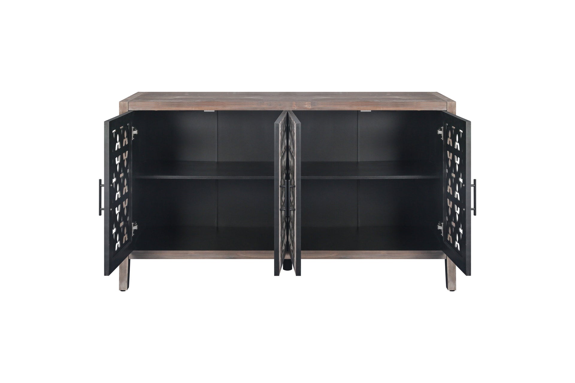 Hollow Four Door Antique Cabinet, American Country Style, Suitable for Living Room, TV Cabinet, Kitchen (Brown) Vtng Furniture