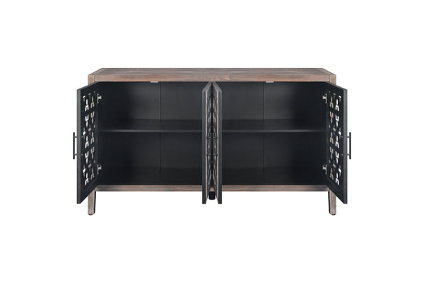 Hollow Four Door Antique Cabinet, American Country Style, Suitable for Living Room, TV Cabinet, Kitchen (Brown) Vtng Furniture