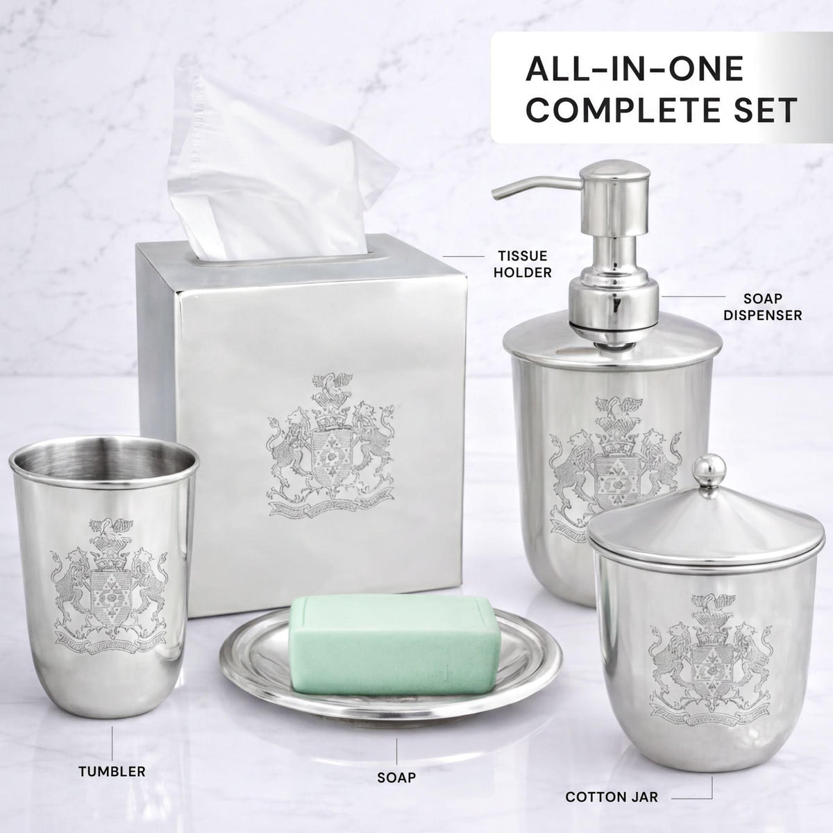 Bathroom Set – Durkee, 5 Piece Silver