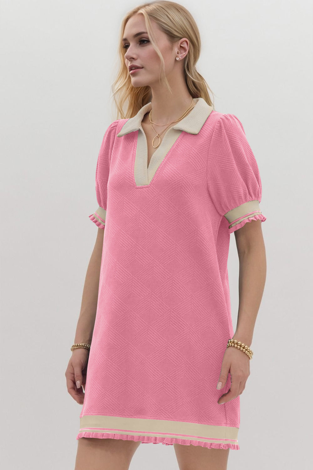 Trendy Contrast Short Sleeve Mini Dress Soft & Comfortable Casual Dress for Women