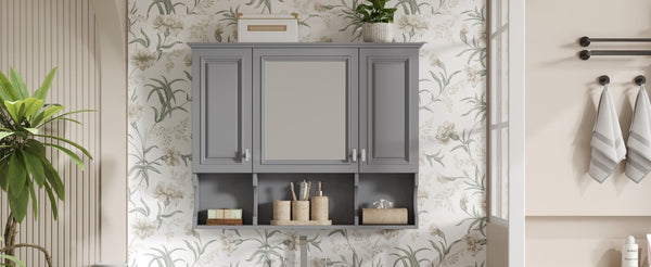 Wall Mounted Bathroom Medicine Cabinet with Mirror and Open Shelves, Modern