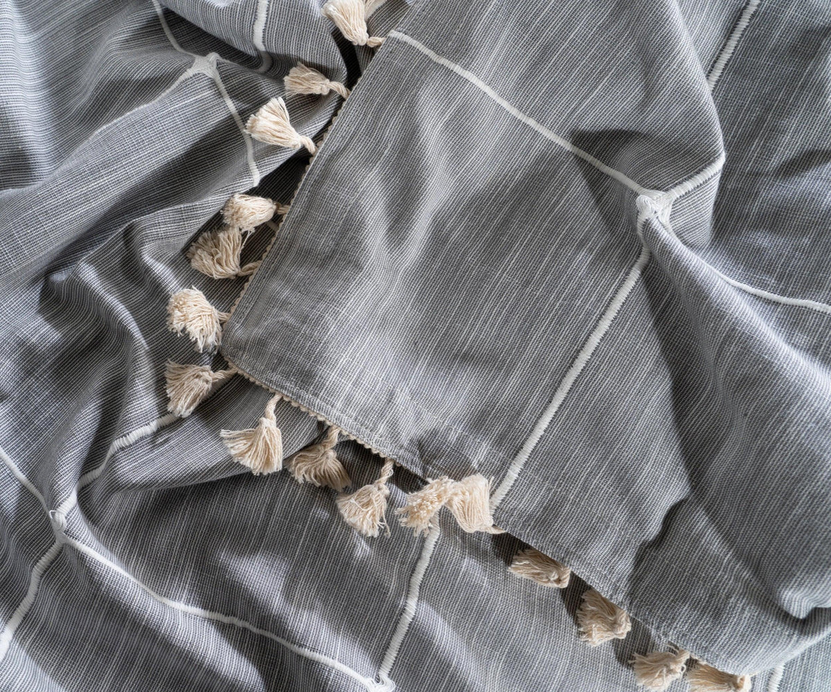 Gray Plaid Tablecloth with Tassel