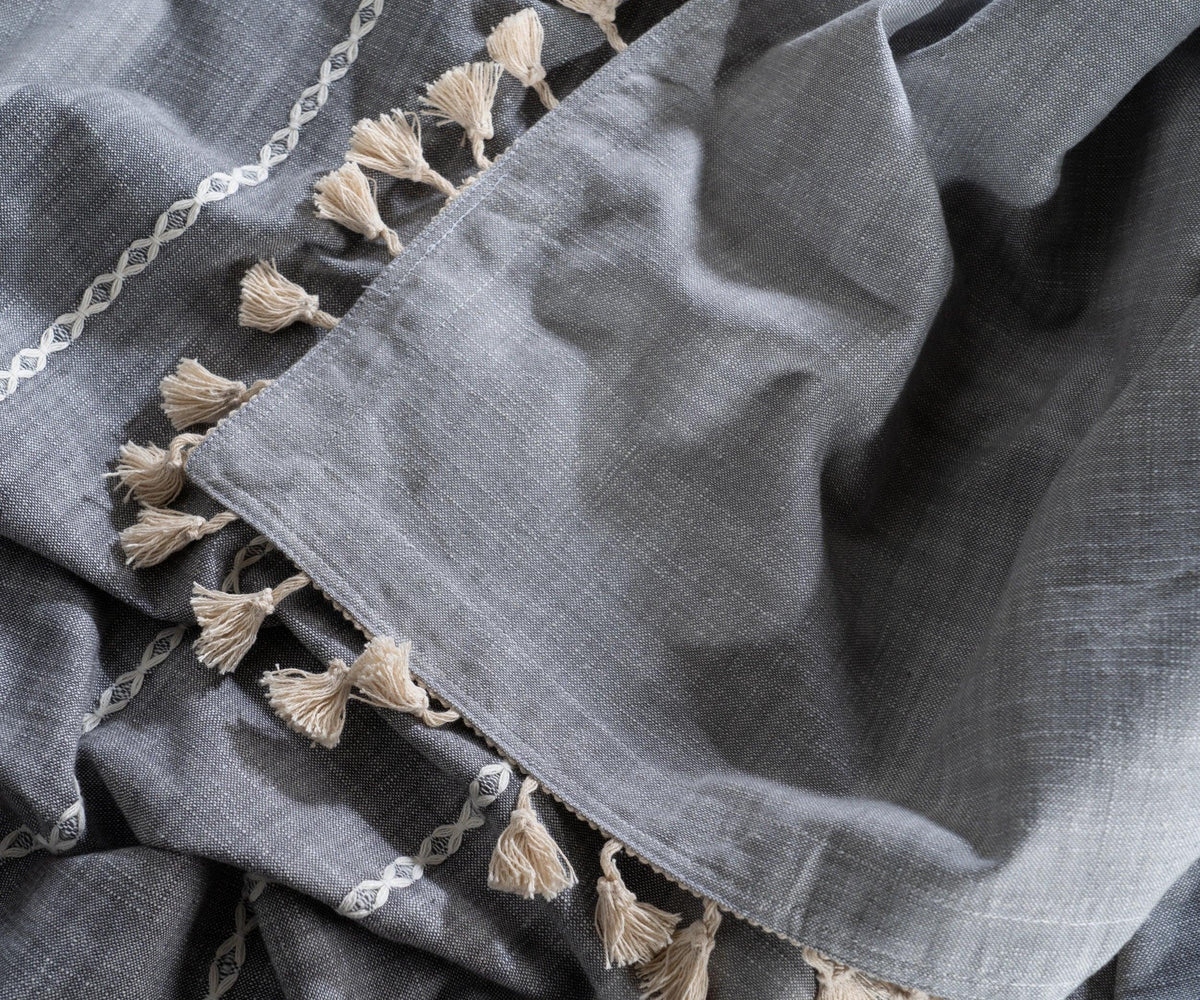 Gray Striped Tablecloth with Tassel