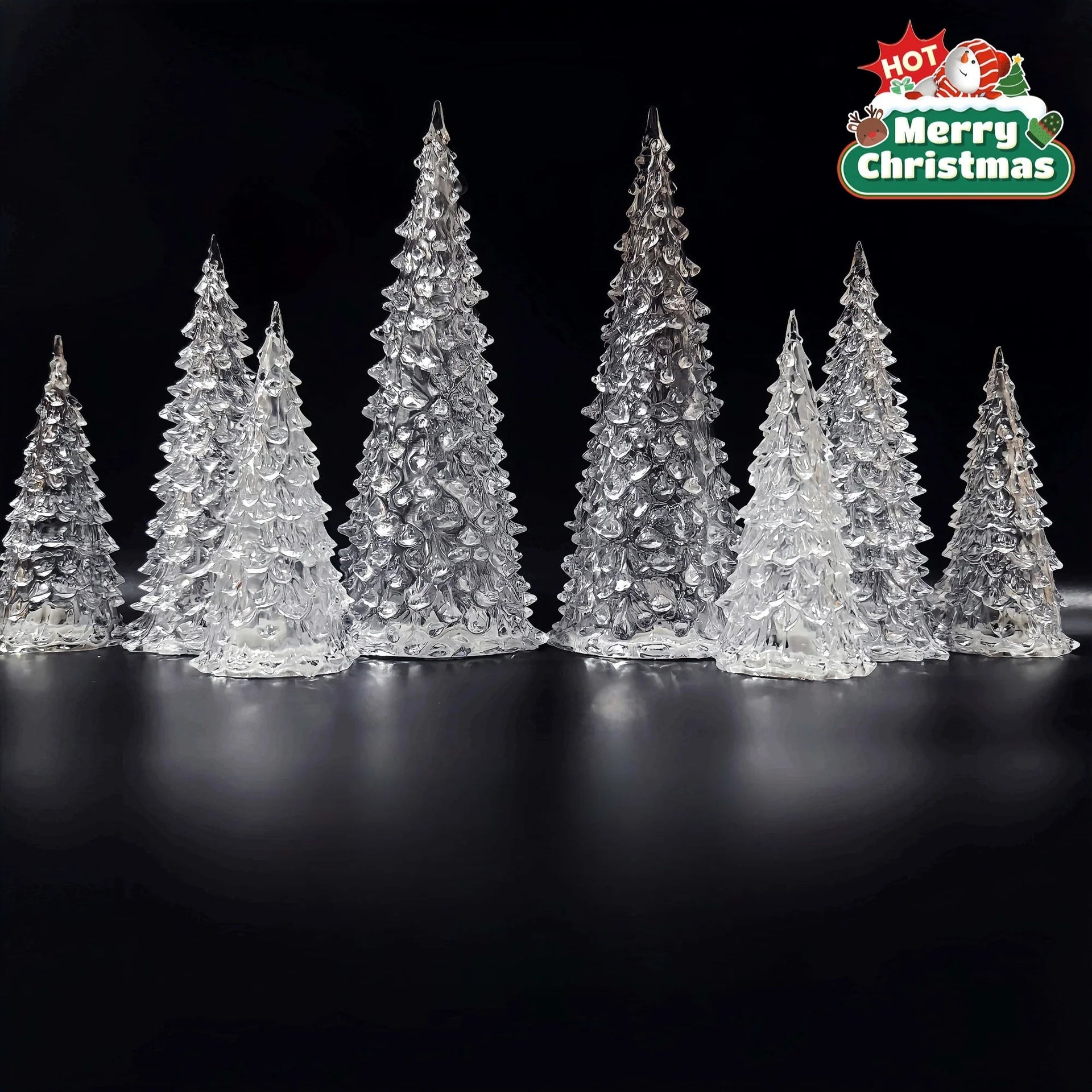 Acrylic Christmas Decor Set of 3 with String Lights