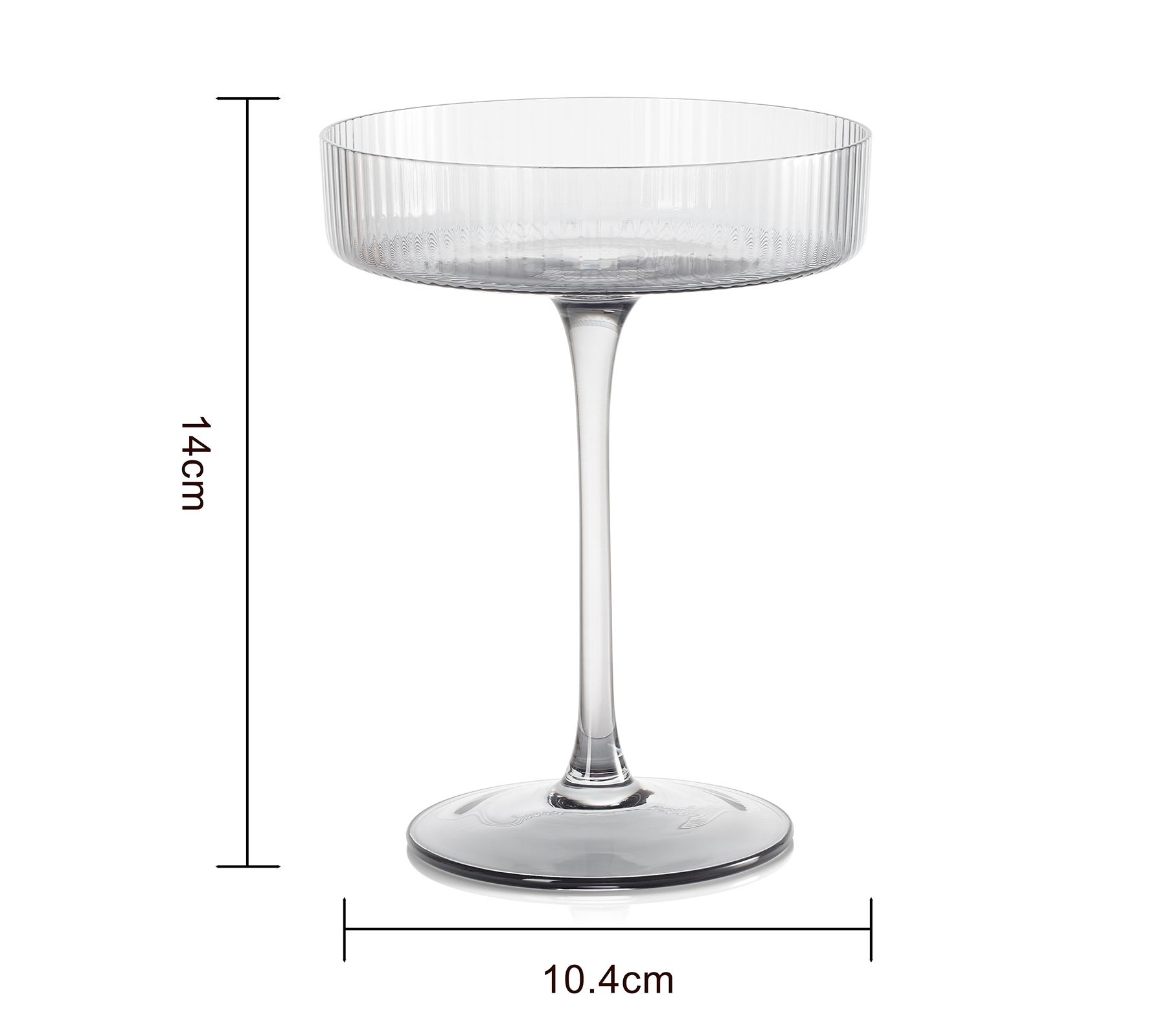 Ribbed Coupe Cocktail Glasses 8 oz | Set of 2 | Classic Manhattan Glasses For Cocktails, Champagne Coupe, Ripple Coupe Glasses, Art Deco Gatsby Vintage, Crystal with Stems (Smoke Grey)