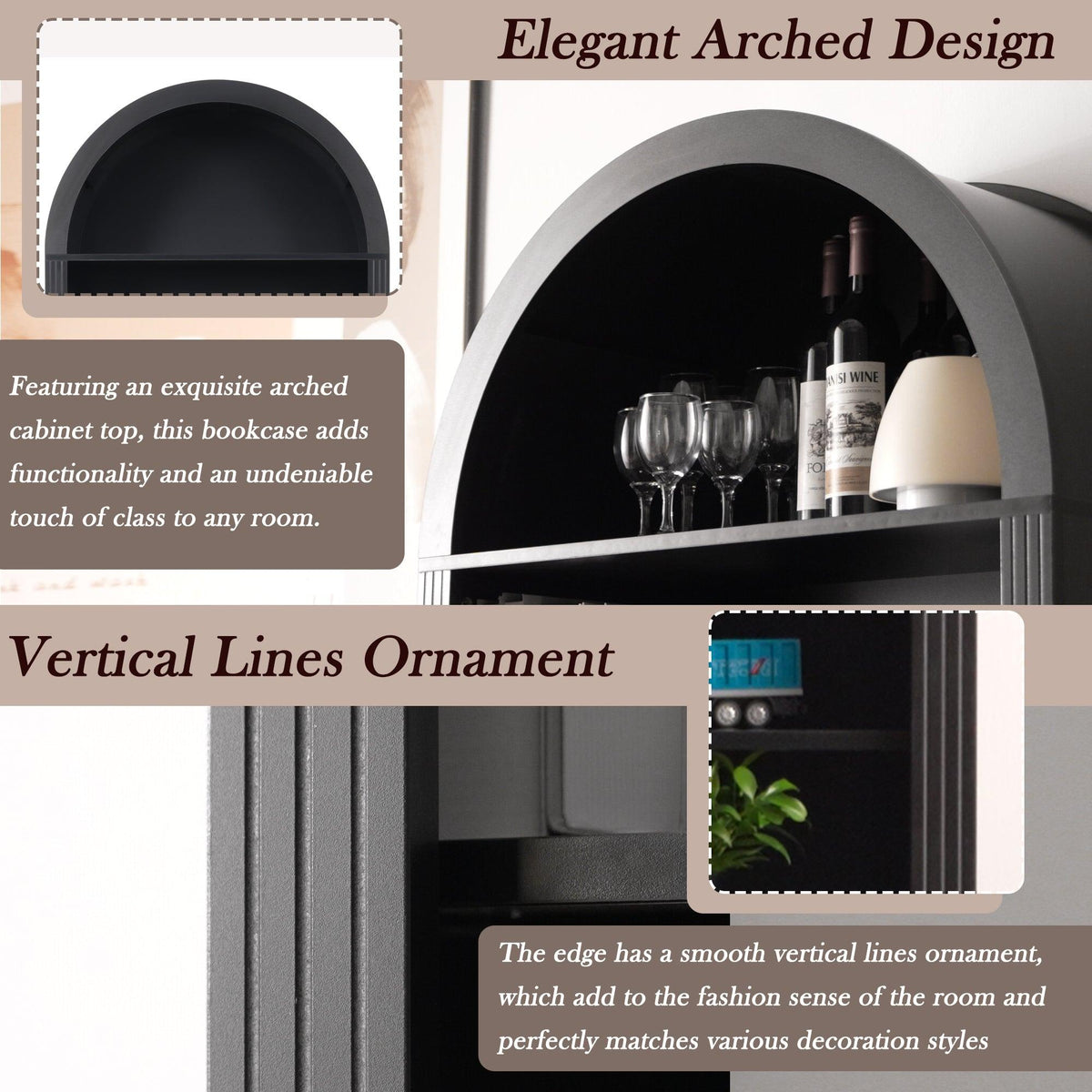 Arched Bookshelf with Storage Cabinet