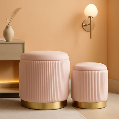 Bubblegum Pink Velvet Circular Ottoman With Storage