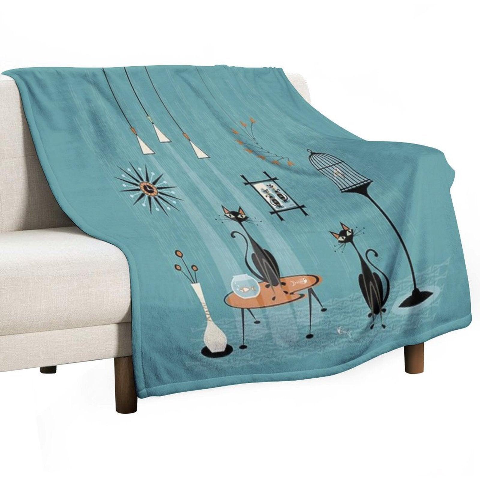 Mid Century Mischief  Cat Red-Handed II Throw Blanket