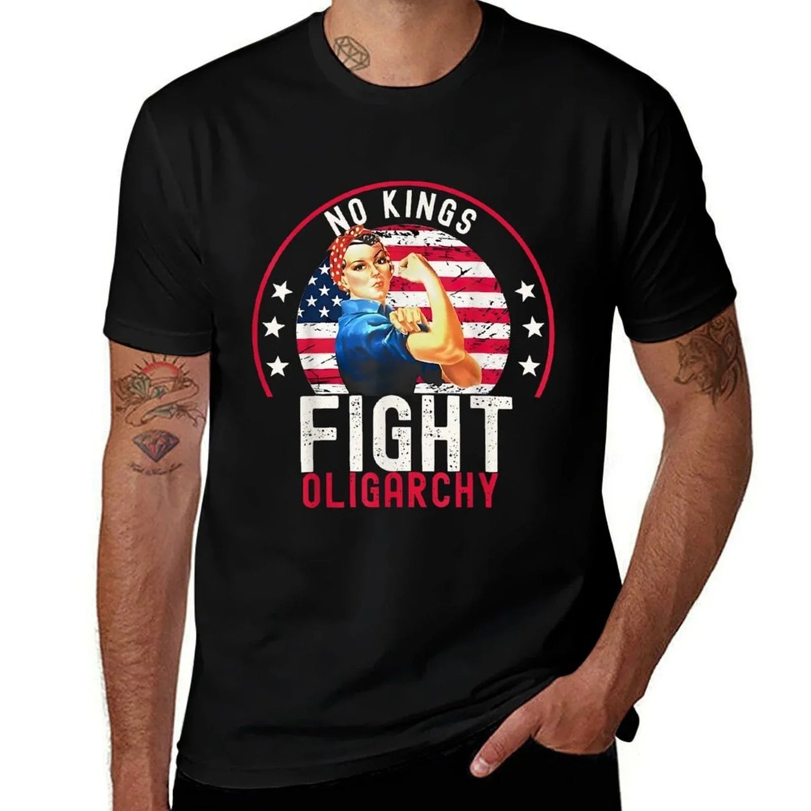 Vintage No Kings Fight Oligarchy Woman's Girl America  Odor-resistant T-Shirt