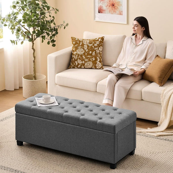 47.2 Inch Storage Ottoman Bench Light Grey Upgraded